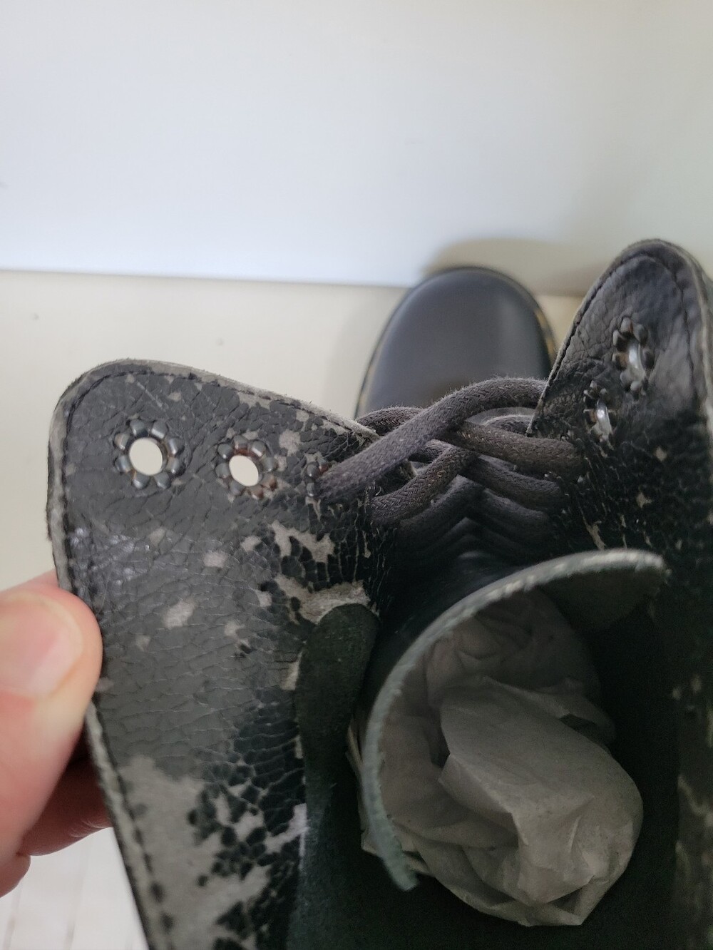 Vintage Dr Martens 9813 Combat Boots UK 6 Black Tall 14-Eye Lace Up Made England - Picture 9 of 14